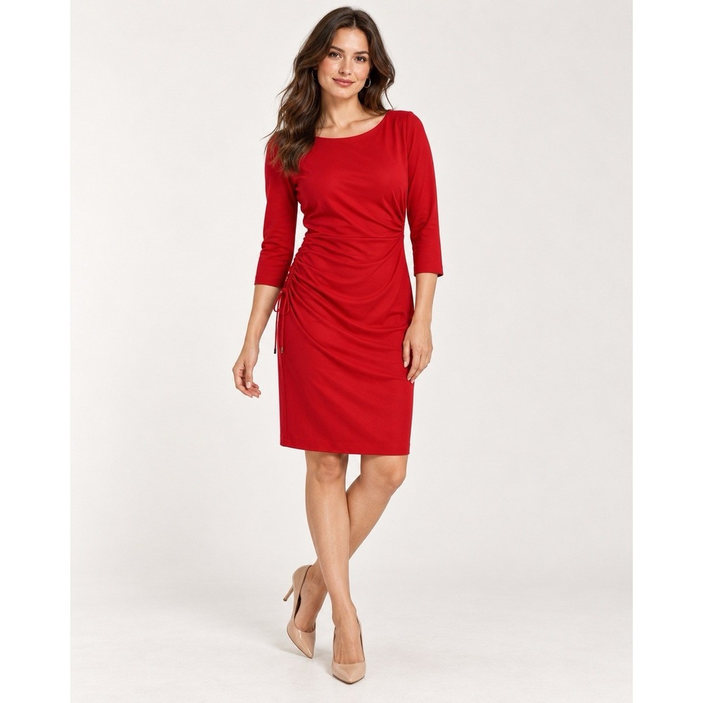 Escada Duquax Dress Women's Size 38 Ruched Side Jersey Red Poppy Italian Luxury